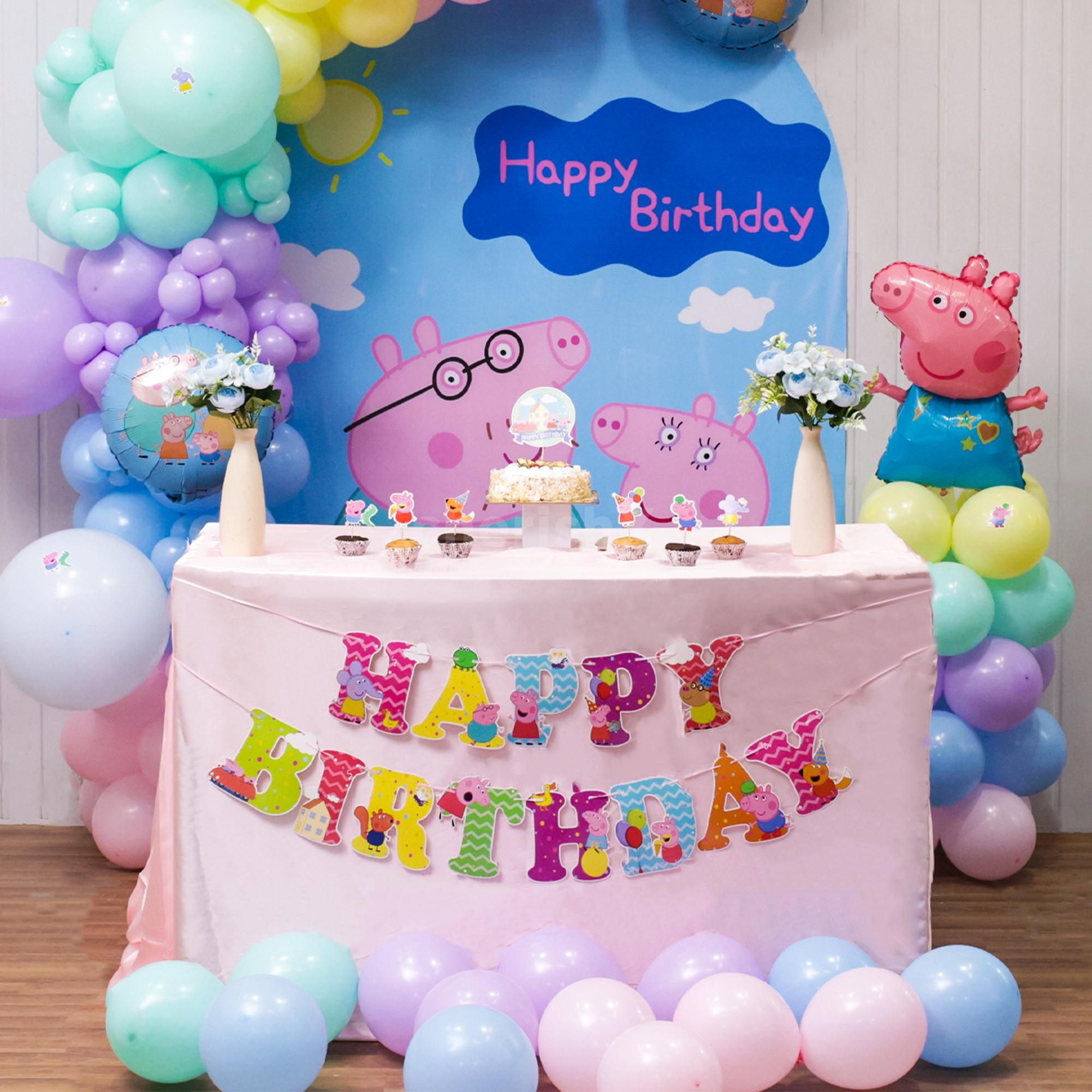 Free floating balloons add soft magic to peppa pig birthday celebration