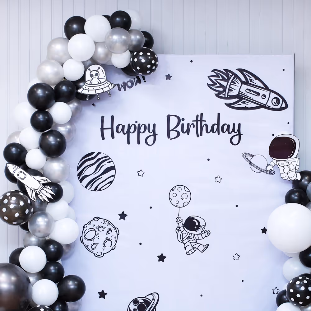 Cute astronaut props and cutouts are set for interstellar fun.