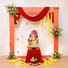 Fresh flower petals and red fabric incorporate the freshness needed for prayers