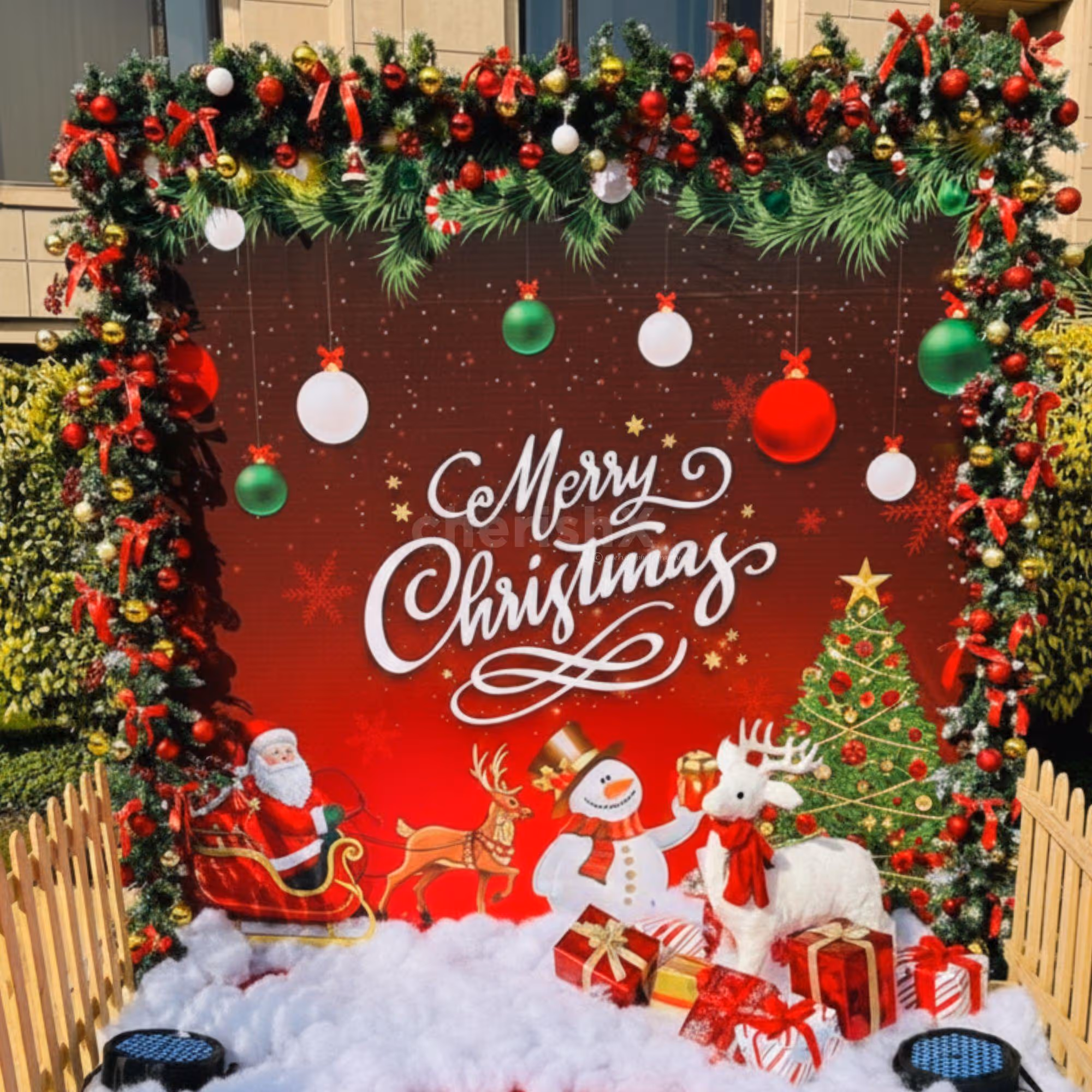 Christmas theme backdrop at office