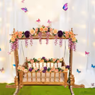 White satin and net cloth create a milky white backdrop for clicking pictures