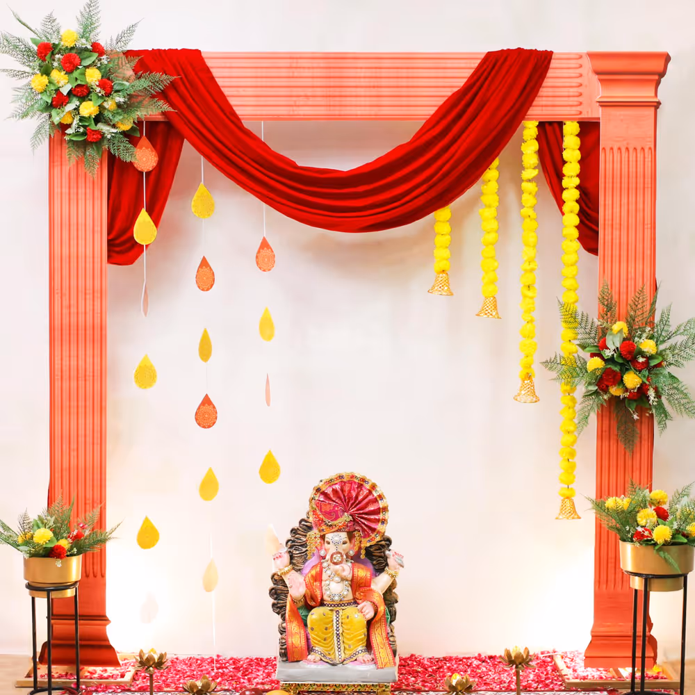 Sturdy Sunboard cutout with stand that defines the puja space elegance