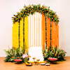 Circular setup filled with golden marigold blooms radiates a festive spirit