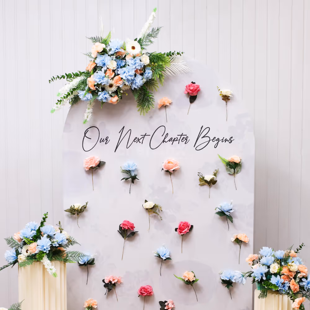 Eye-catching flower arrangement backdrop for Engagement or Roka Event