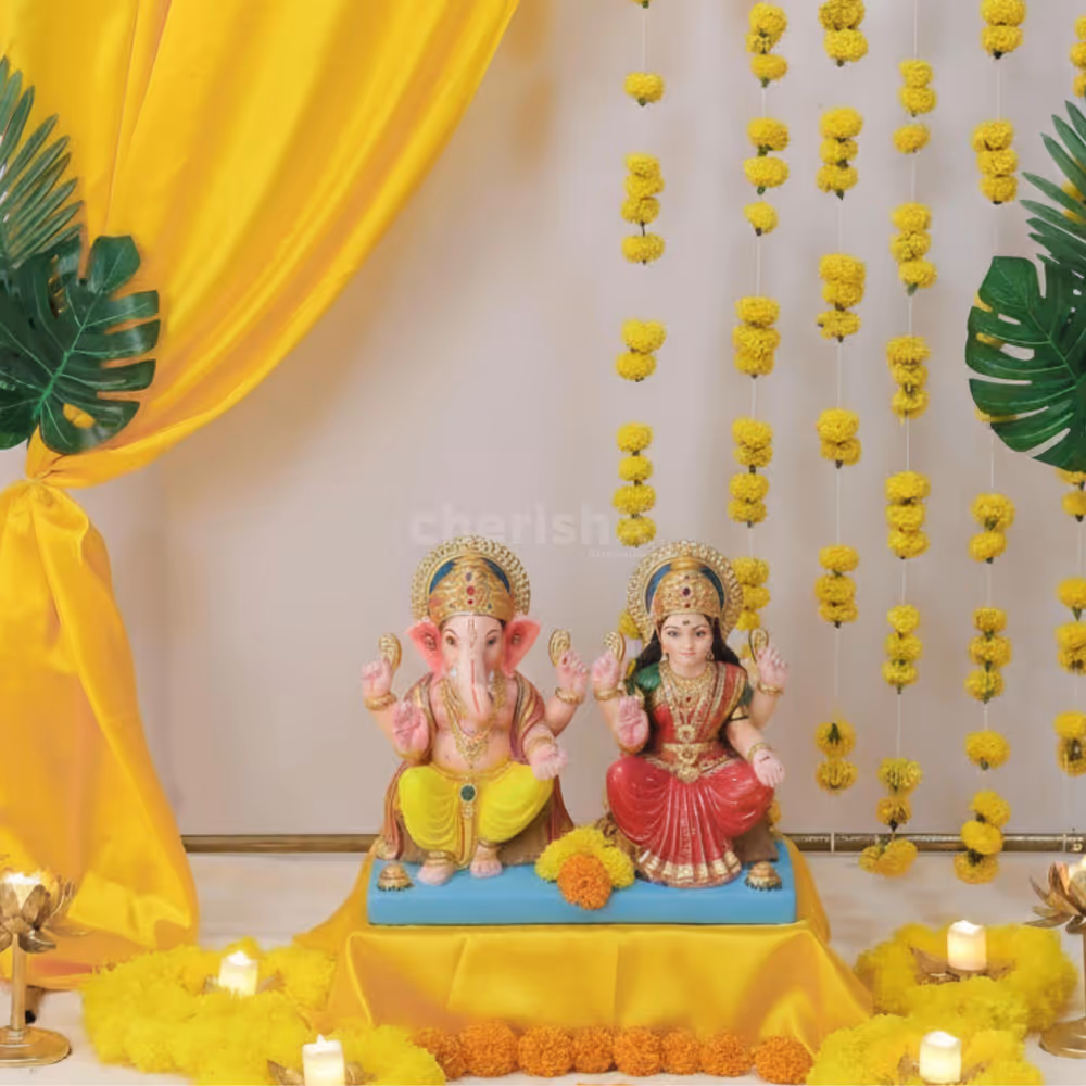 Ganpati bappa decoration with yellow color theme