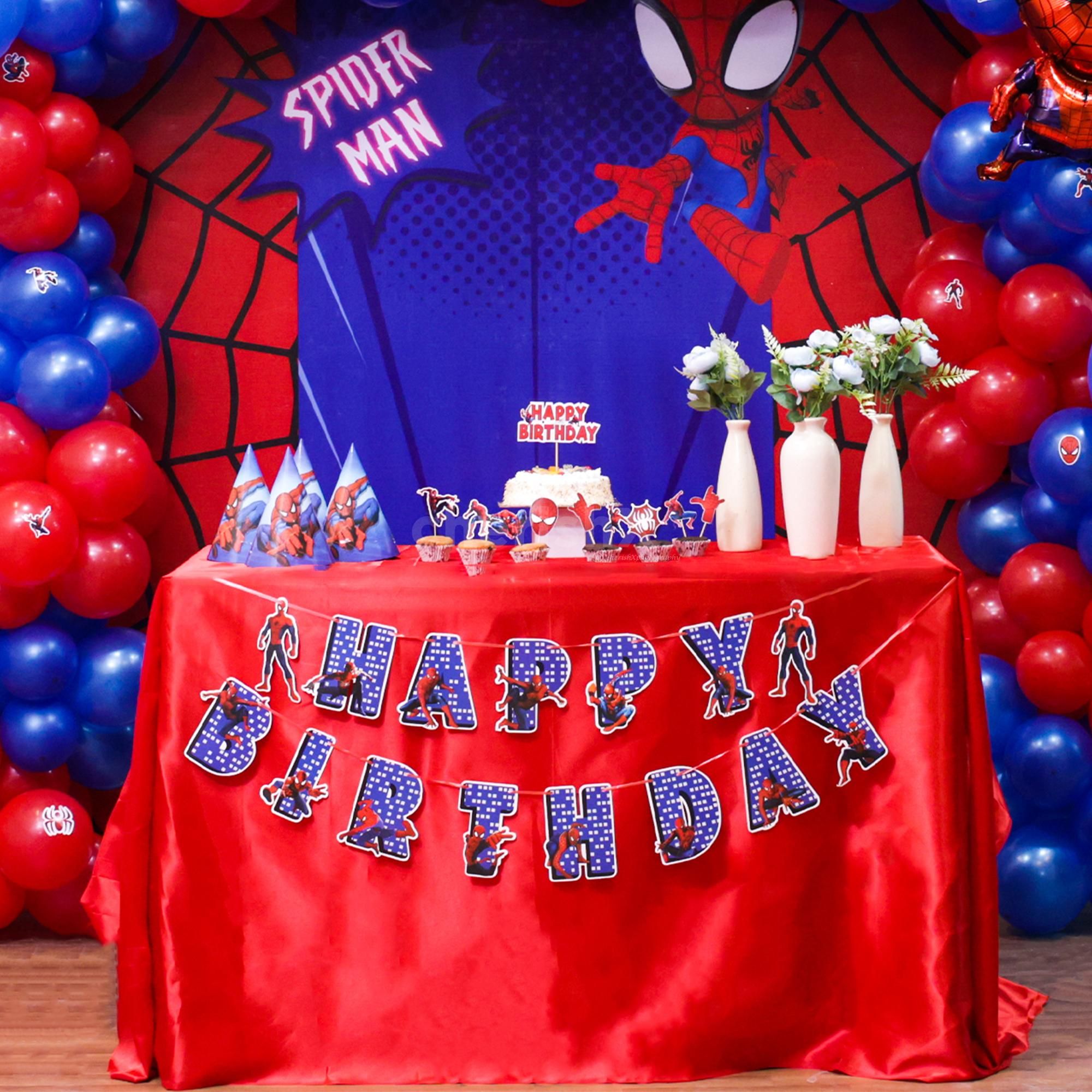 Birthday mode on balloons flying Spidey swinging for energy peaking