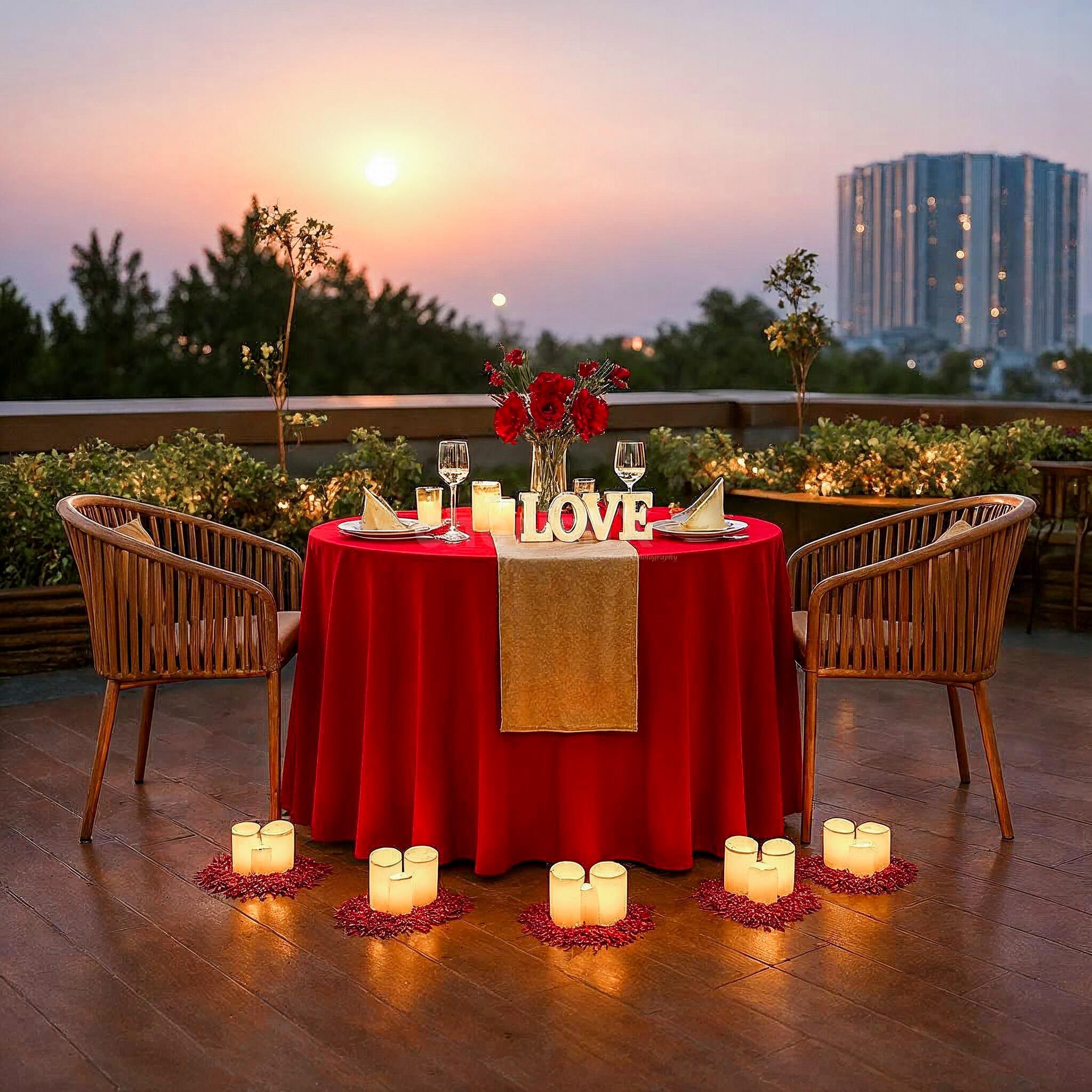 Beautiful romantic poolside dining with your partner in gurugram, candlelight dinner in delhi ncr