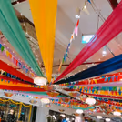Traditional umbrellas bring cultural charm to the decor.
