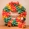 Red, green, and golden balloons make a magical backdrop for Christmas parties and photos