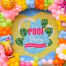 Flamingo and juice balloons introduce fun summer elements.