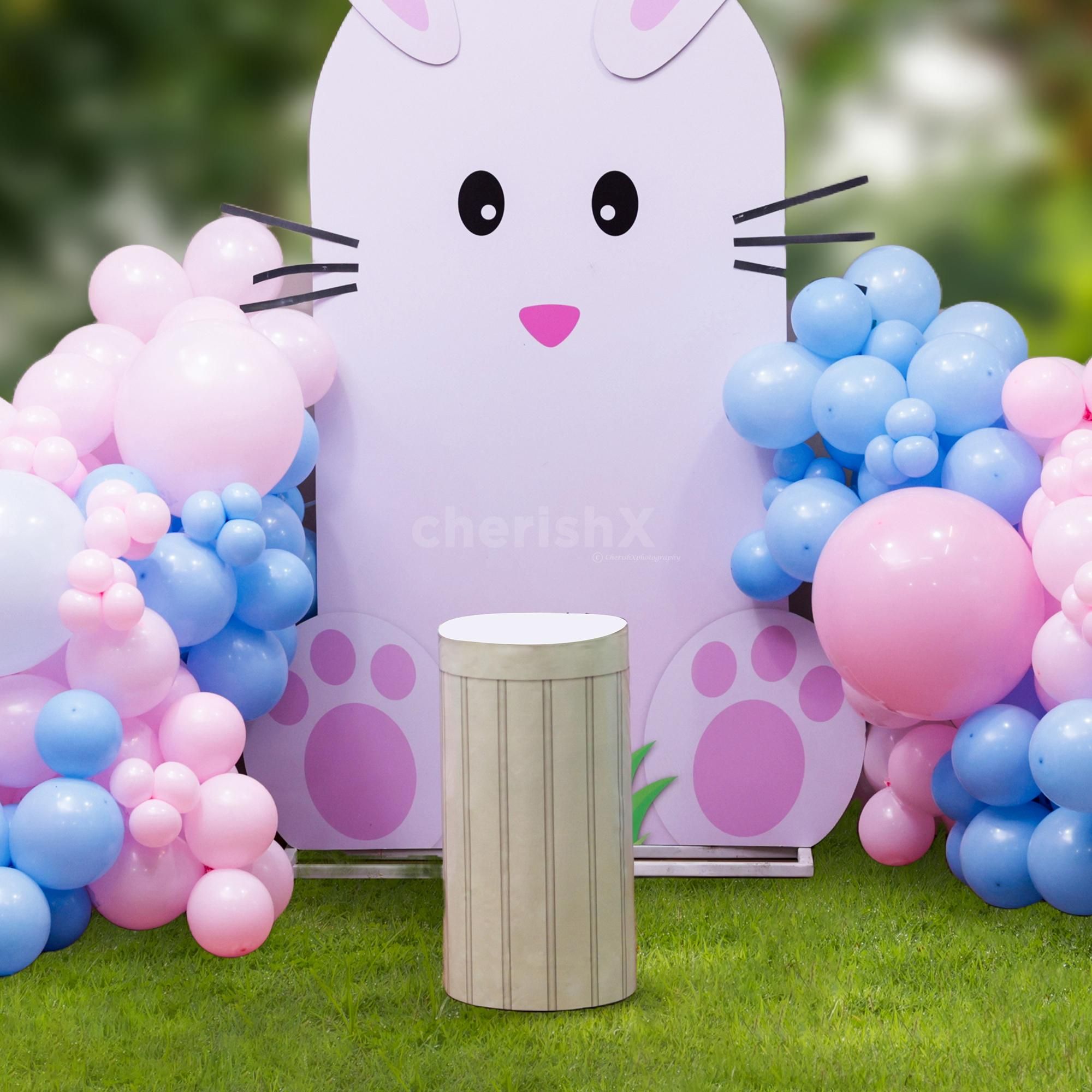 Double colour balloon arches arranged in a cascading style to enhance the fun element