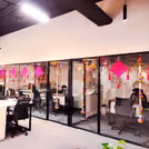 Decoration elements create a festive entrance or pathway using colours and textures