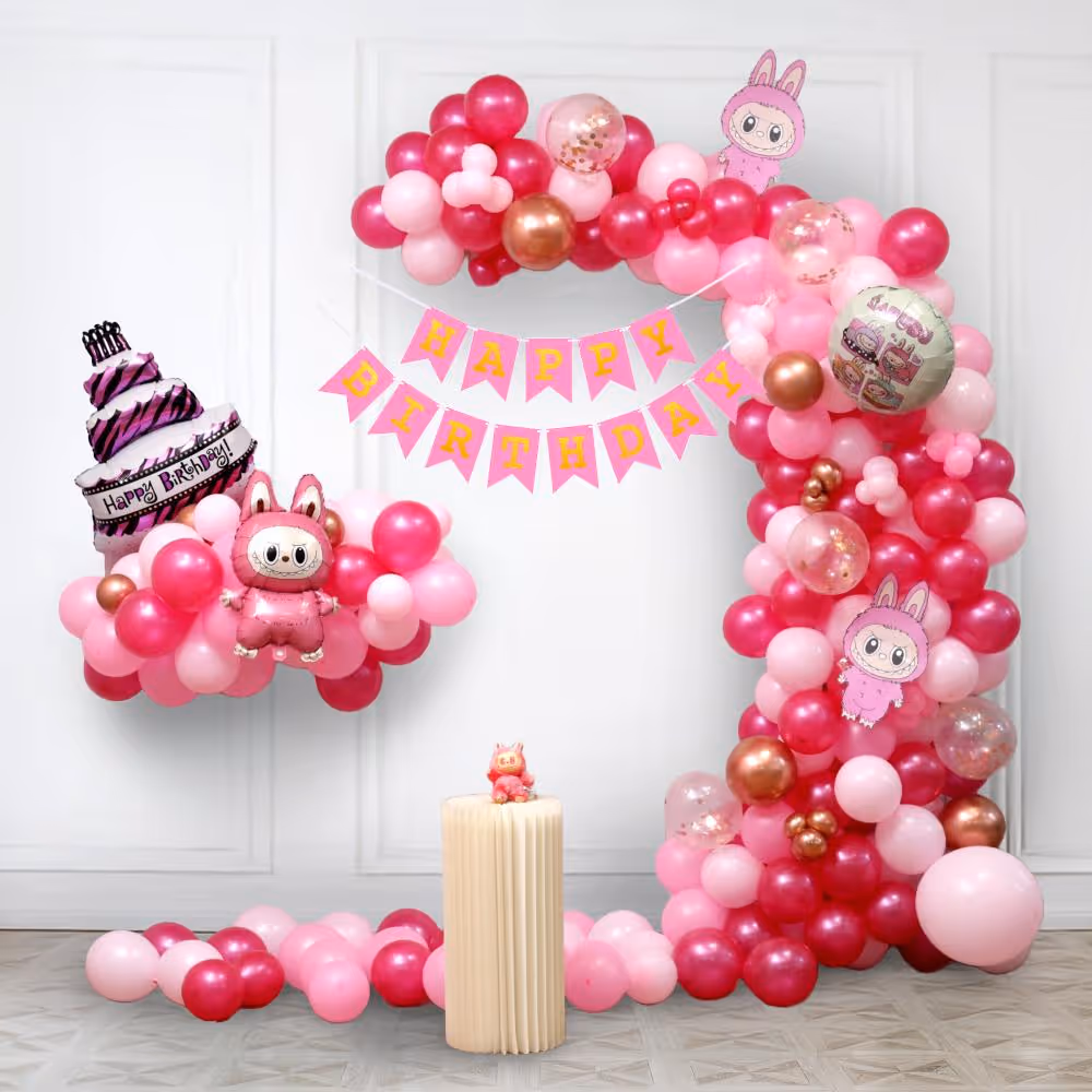 The perfect mix of pink foil and matte finish balloons is eye-catching and photogenic.
