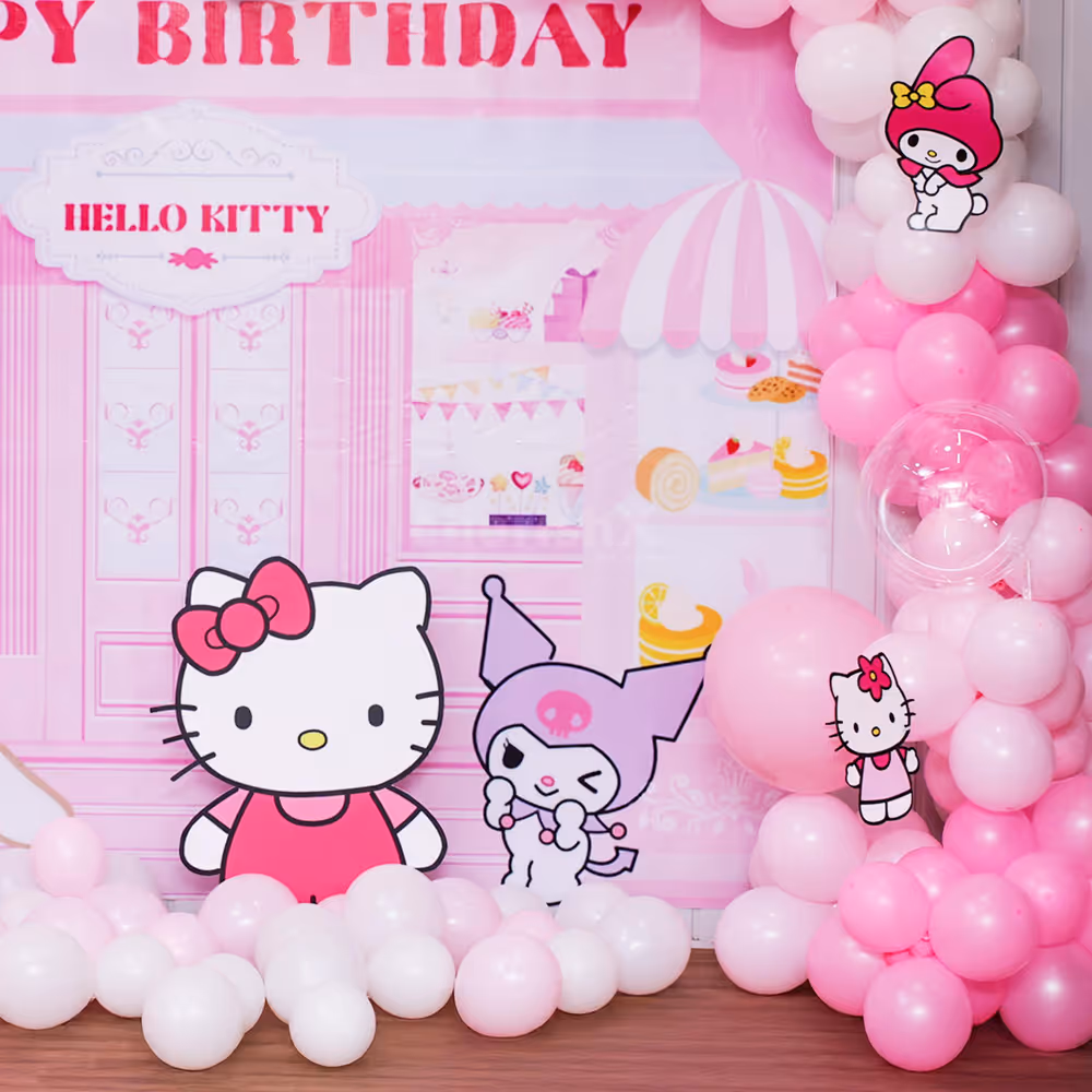 Hello Kitty cutouts add playful charm to the decor.