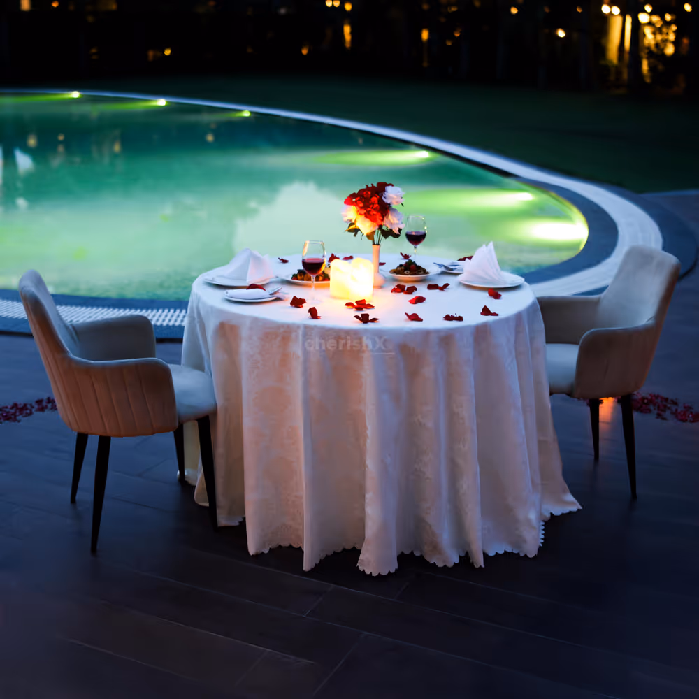 romantic poolside dining for couples in gurugram