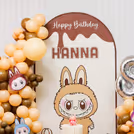Balloons arch in vintage choco and apricot brown on the flex make magical backdrop