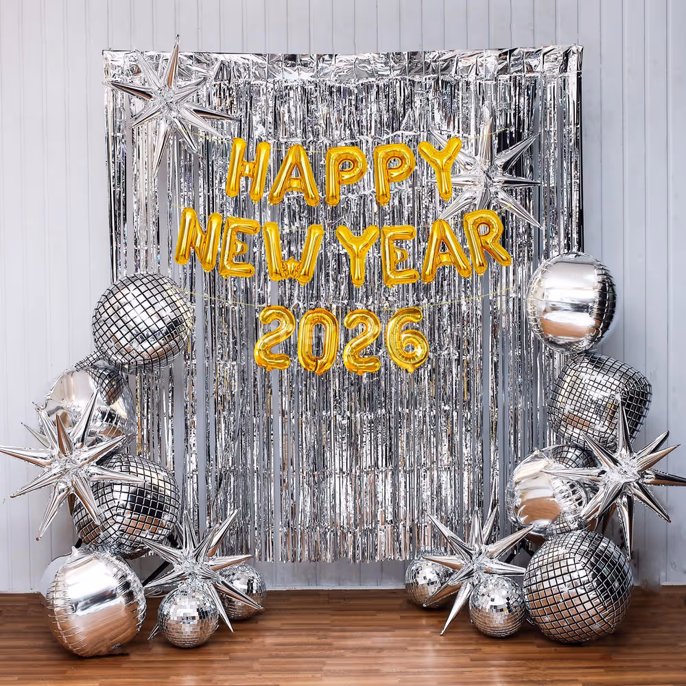 New Year Frill Decor with New Year 2026 Foil Balloon