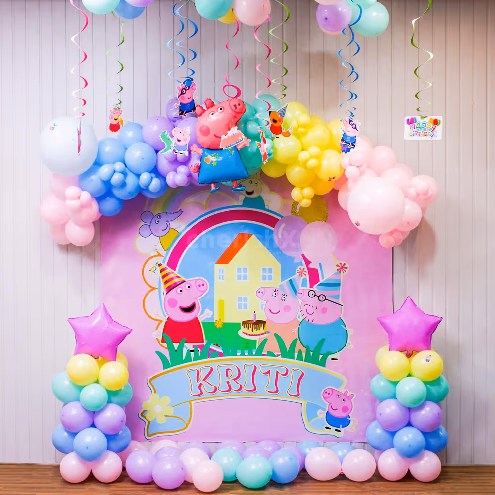 Stickers On Pastel Walls Set The Peppa Vibe For The Cutest Birthday Photo Moments