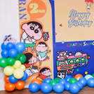 Balloon clusters hanging free, bringing a party theme to life.