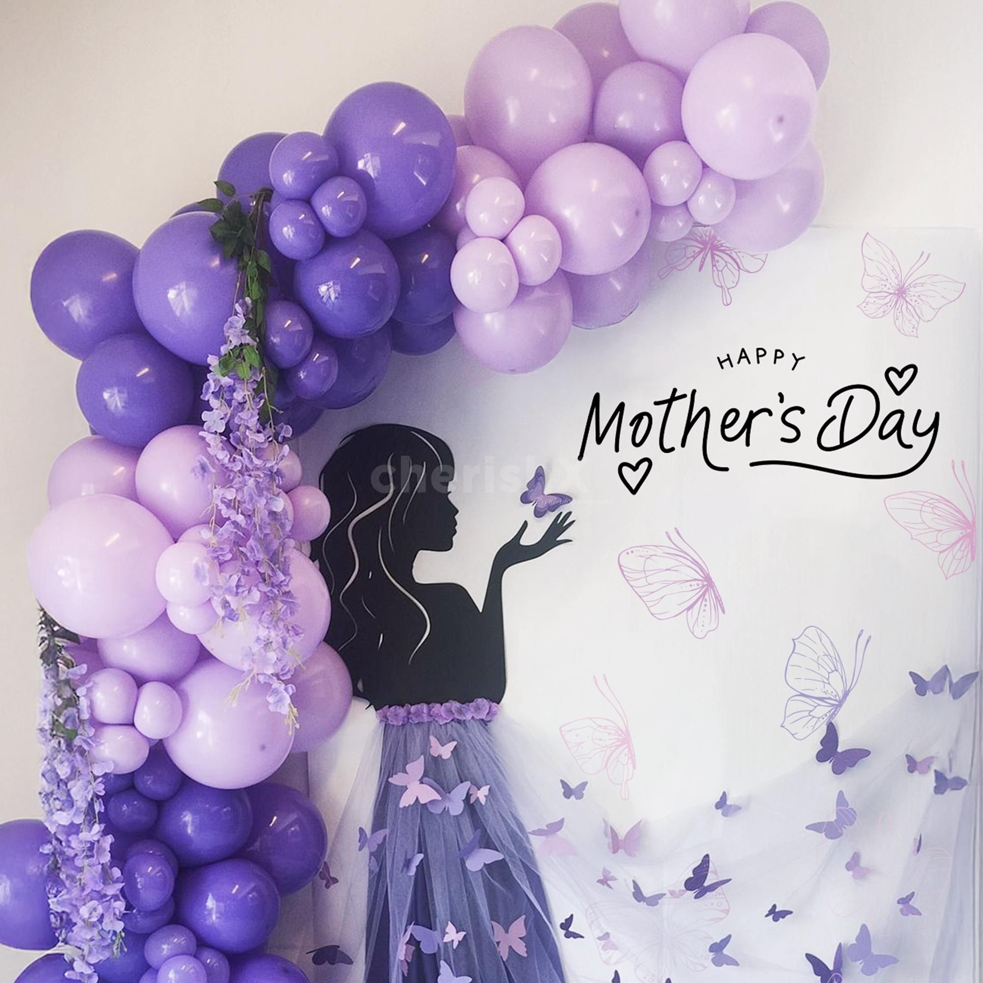 Close-up of pale purple and rich purple balloons.