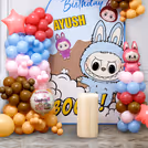 Mesmerising pastel balloon arch with Labubu foil balloons is best for Photo Shoots
