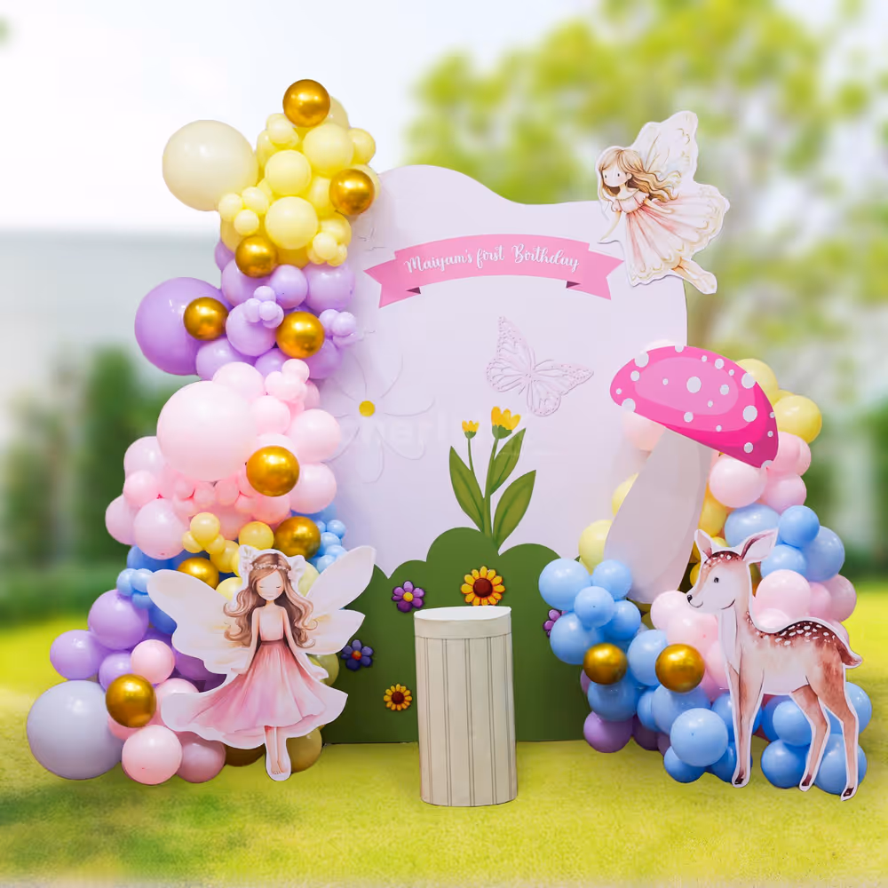 A birthday party decor straight out of a fairy tale garden that kids adore