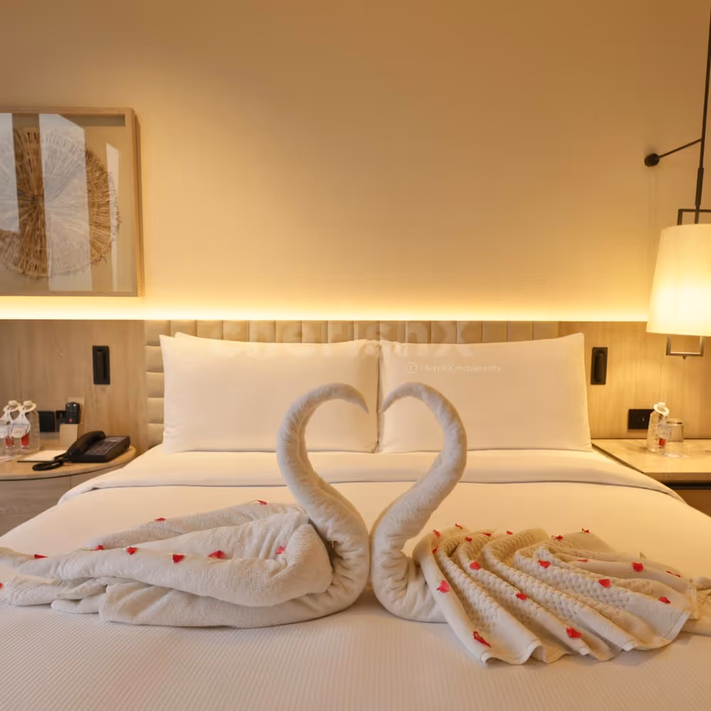 Towel art, bed decor, romantic stay for couples in gurugram