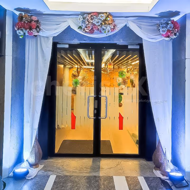 Traditional surahi pair adds the touch of tradition heritage to the office entrance