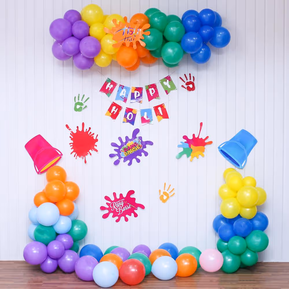 A whimsical Holi-themed decor brimming with colors and celebratory mood!
