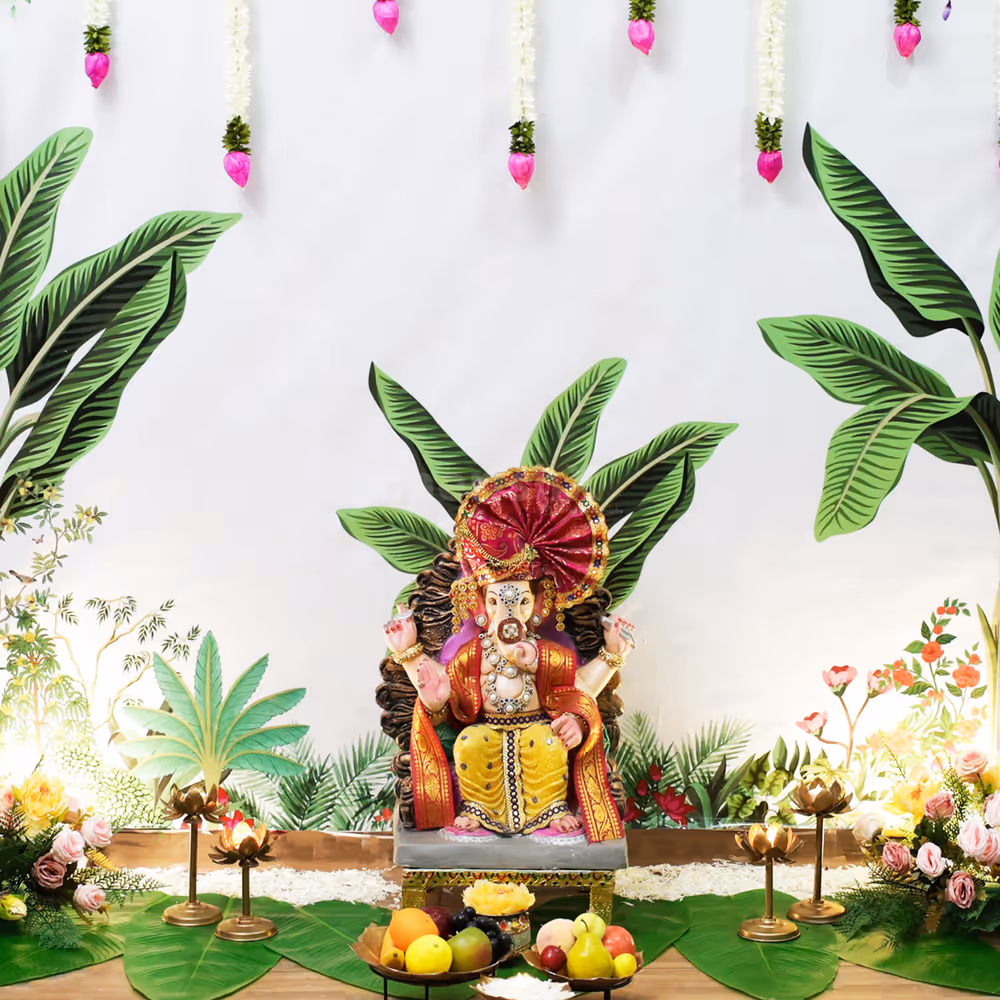 White flower petals add purity and serenity to the setup