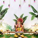 White flower petals add purity and serenity to the setup