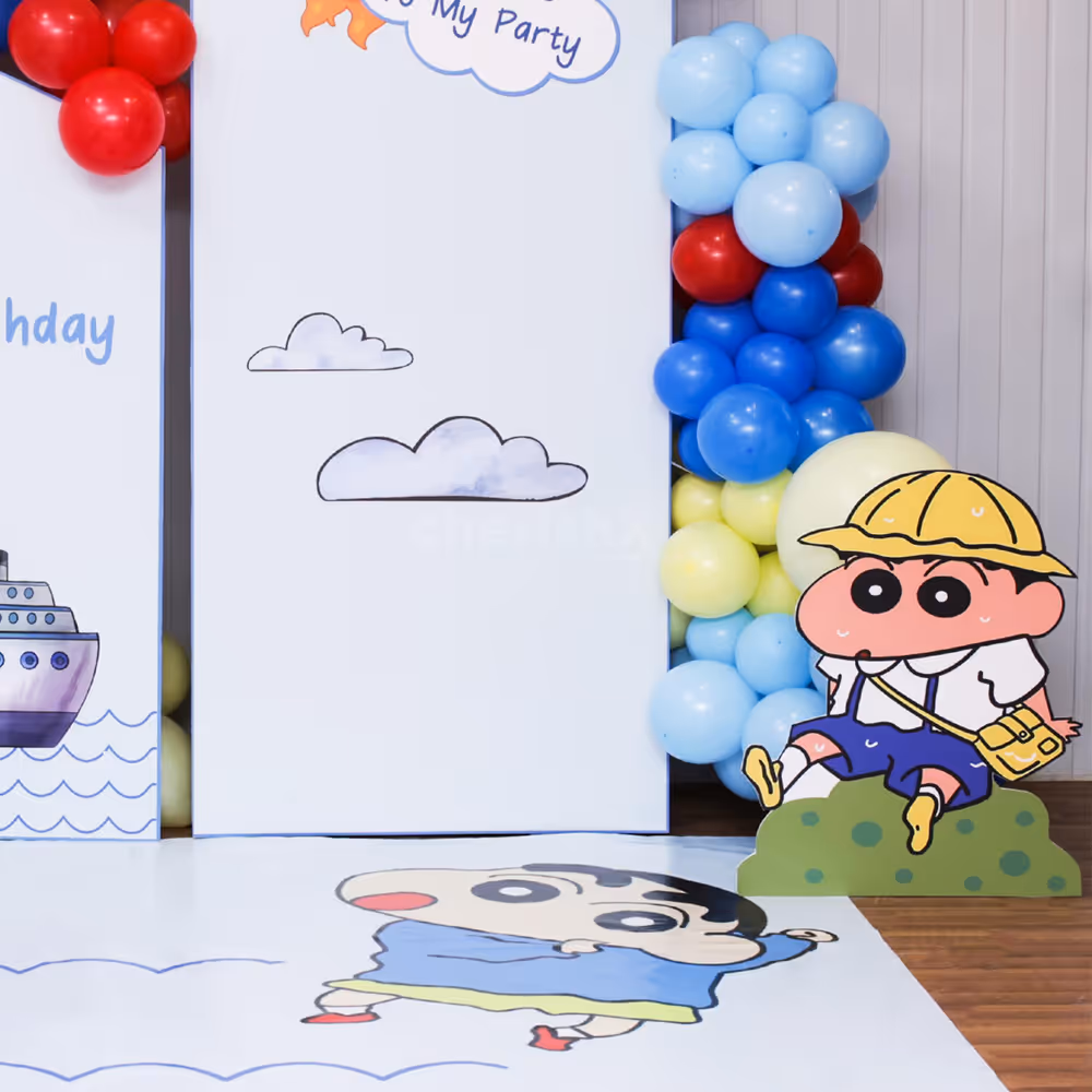 Cartoon cutouts of Shinchan and friends provide humorous photo opportunities.