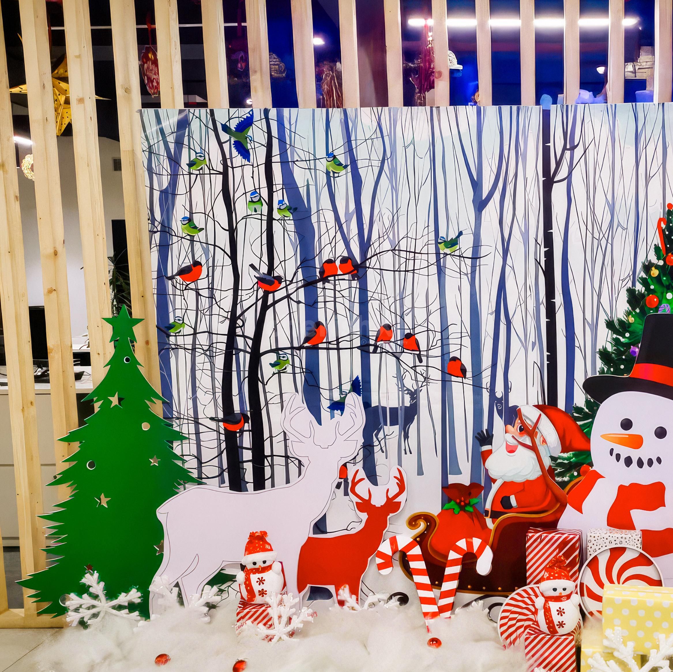 Candy cutouts, candy sticks, and mosses add playfulness to the Christmas backdrop decor