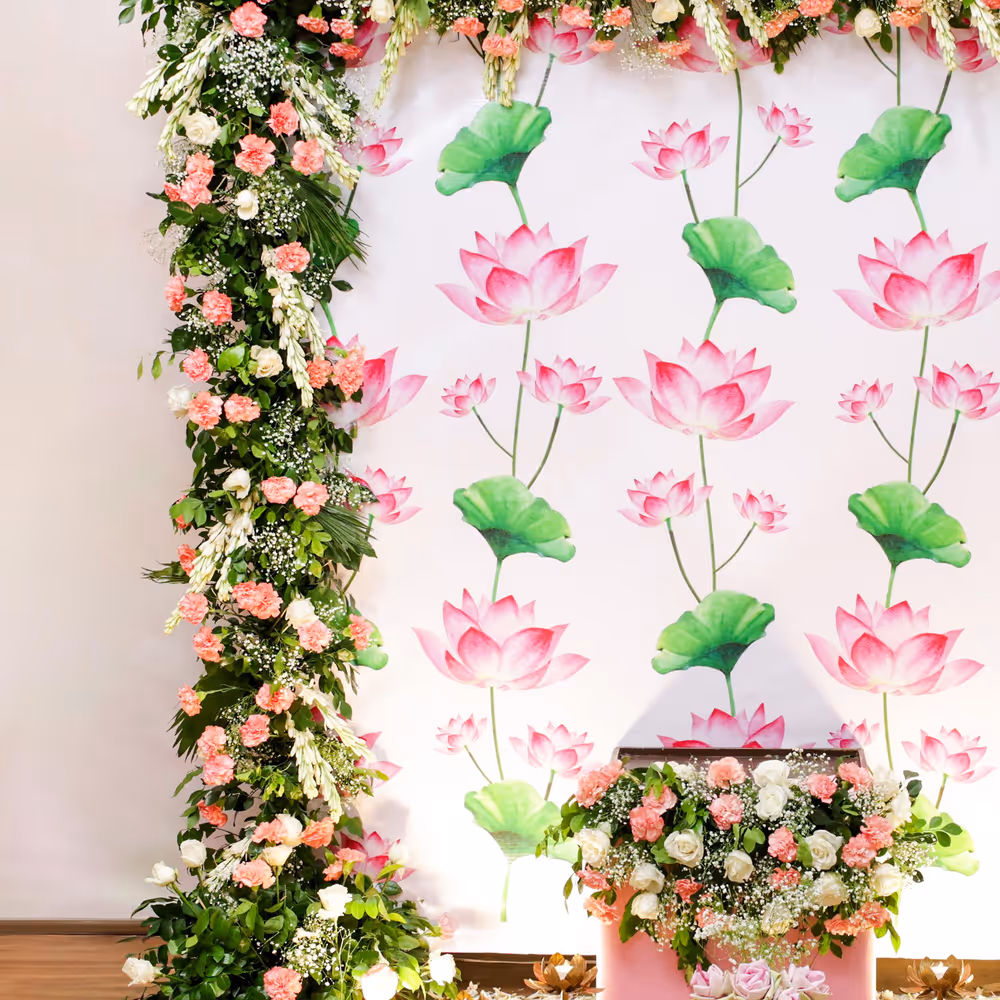 Low-intensity floodlights provide additional touch to the pooja environment