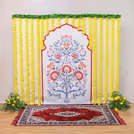 Pan leaves garland makes a colourful curtain in the backdrop of the idol