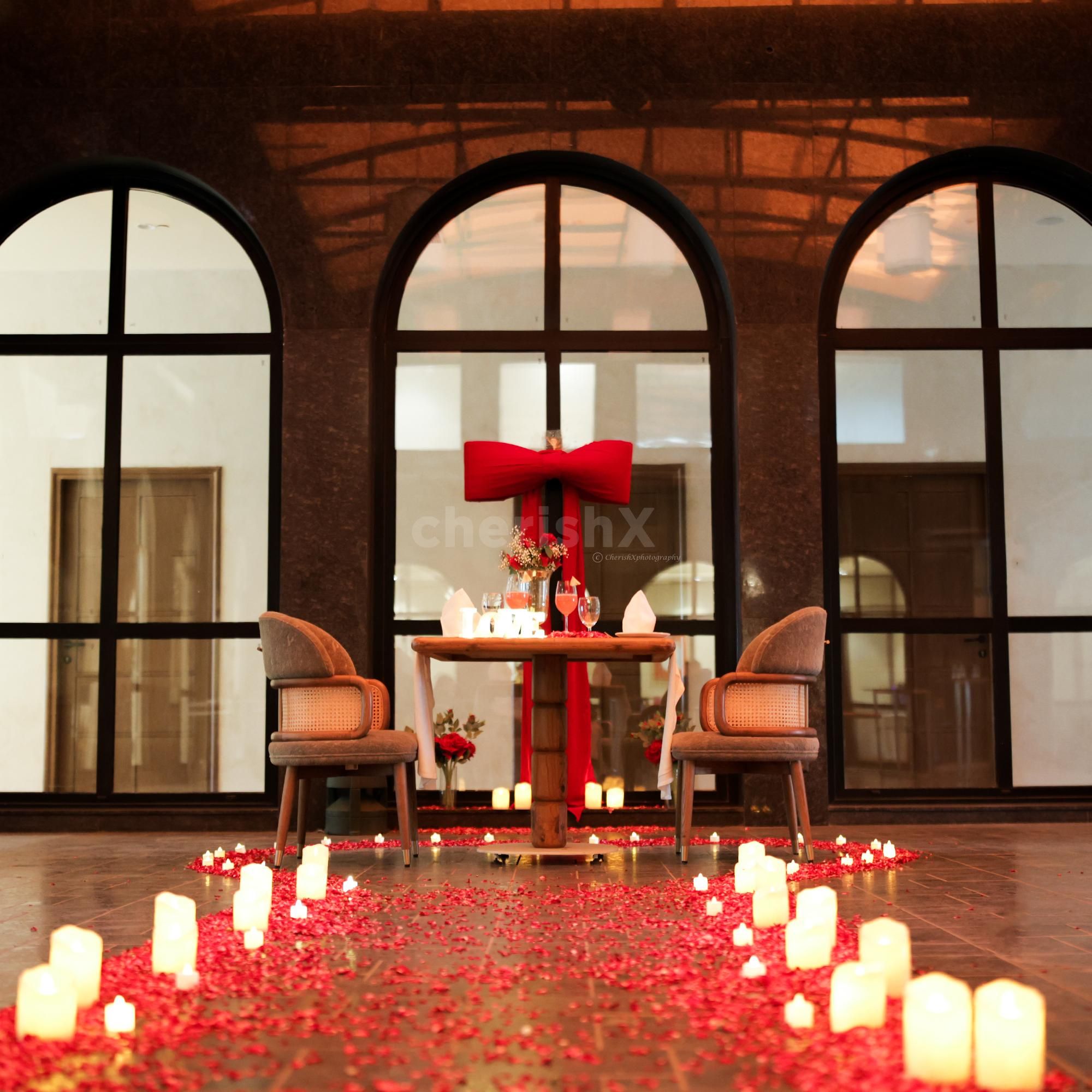 Beautifully decorated private table for your perfect love affair dinner