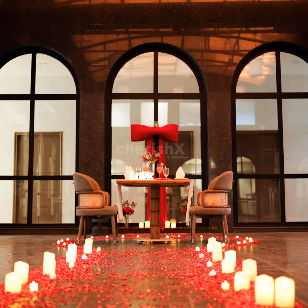 Beautifully decorated private table for your perfect love affair dinner