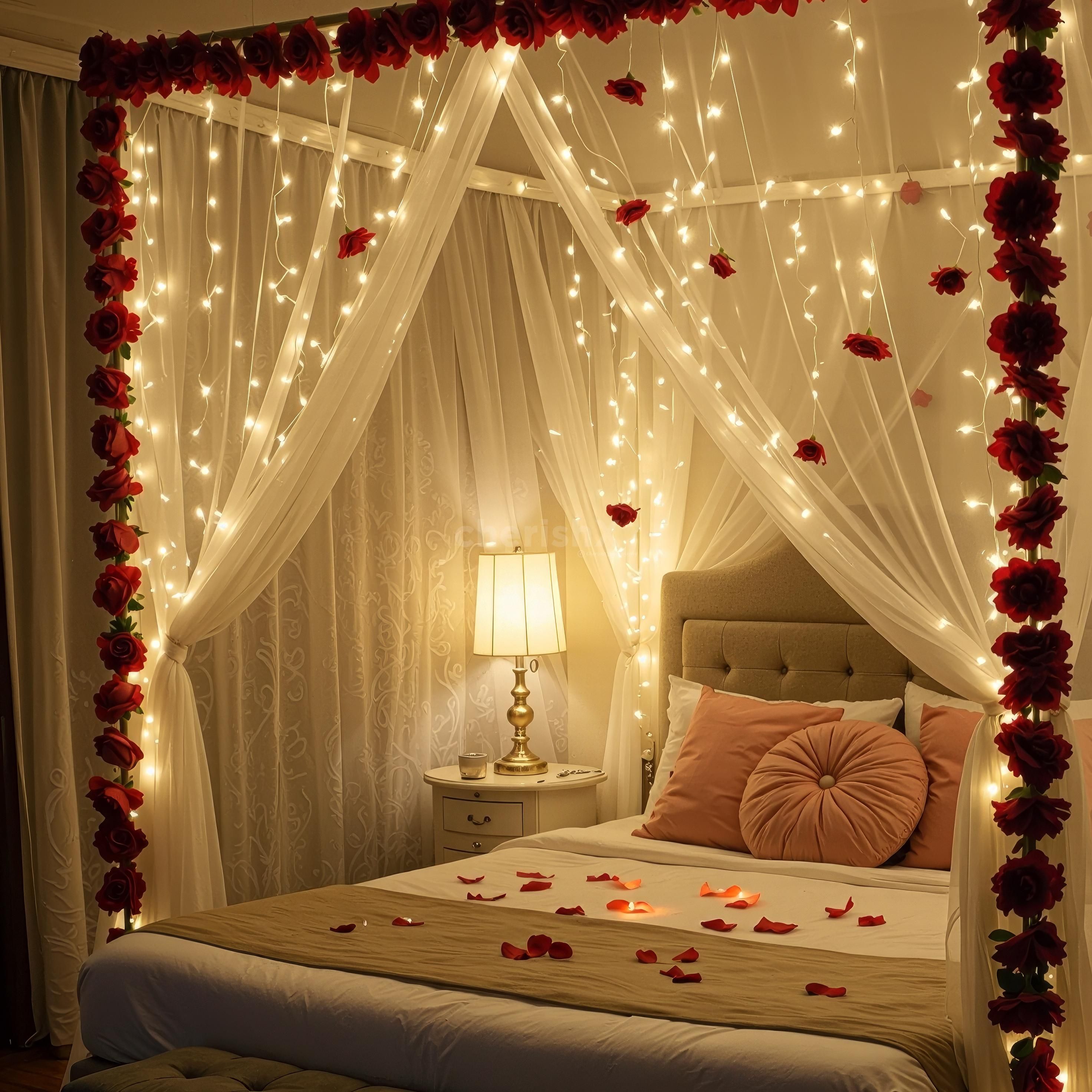 Decoration is suitable for any cozy space to romanticize the first night of the newlywed couple