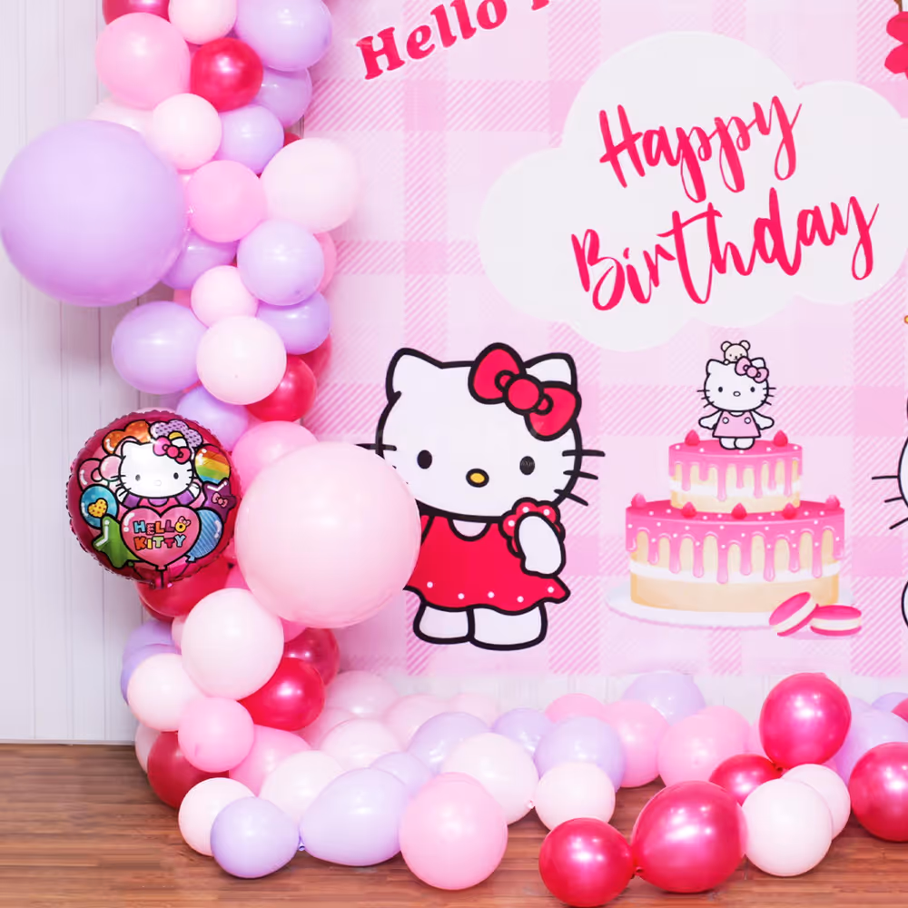 Cute Hello Kitty character cutouts provide lighthearted charm.