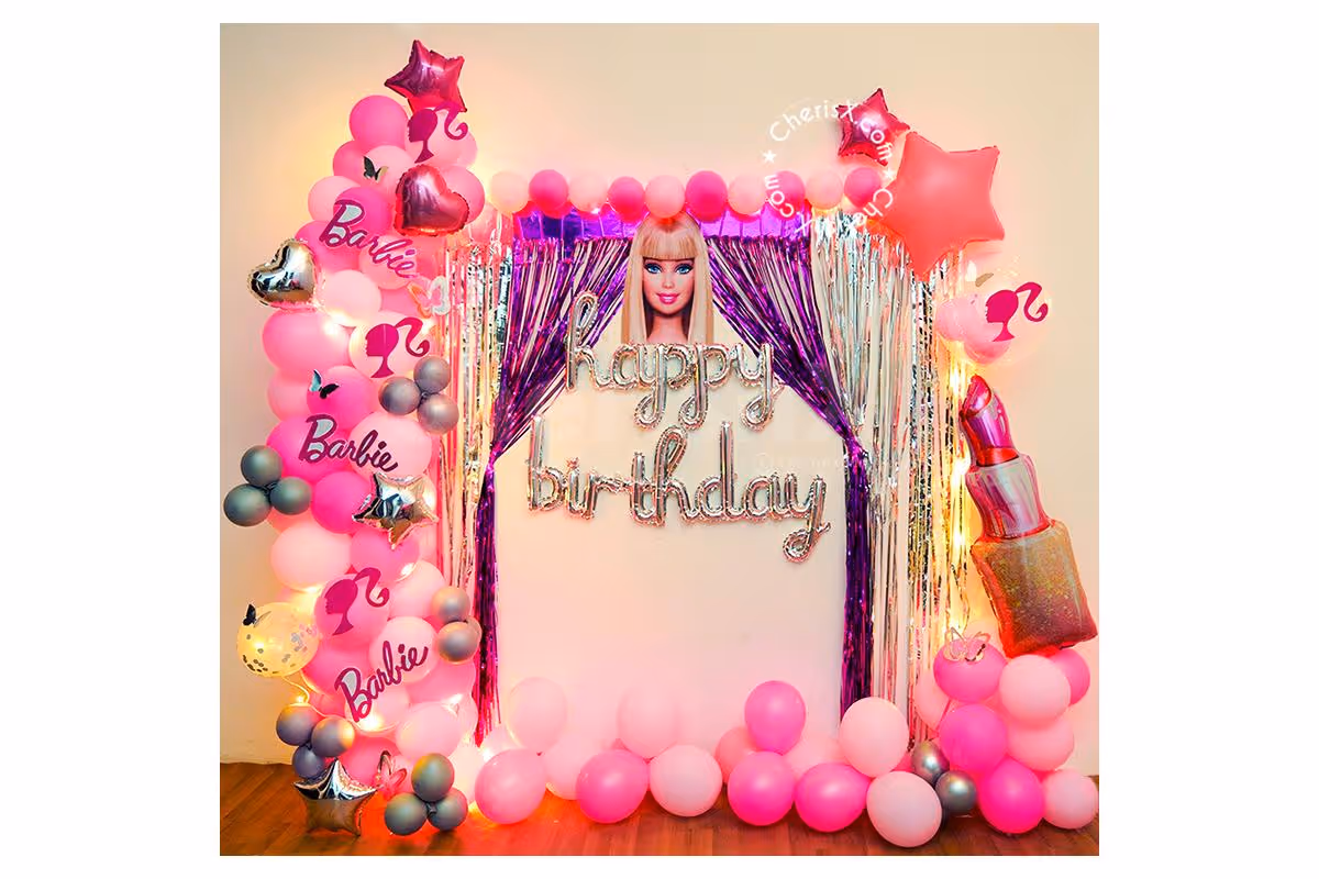 Celebrate your baby girl's birthday with CherishX's Barbie theme birthday decor!