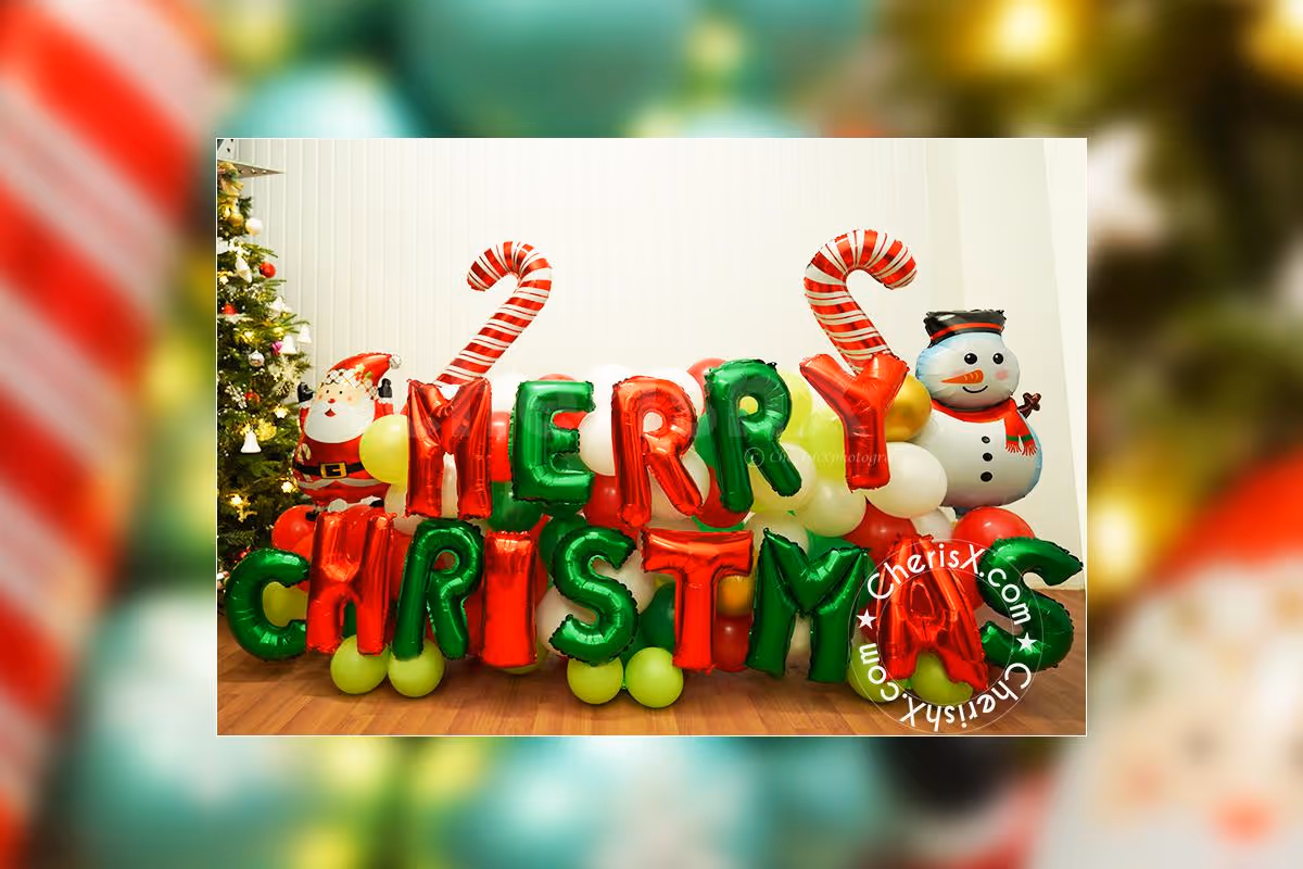 This cheerful display of balloons adds colour and joy to Xmas night