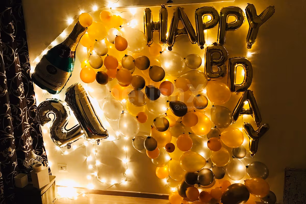 Happy Birthday Foil Balloons, LED Lights & Digit Foil Balloons Included