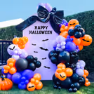 The balloon colors pop with festive energy and spooky style.