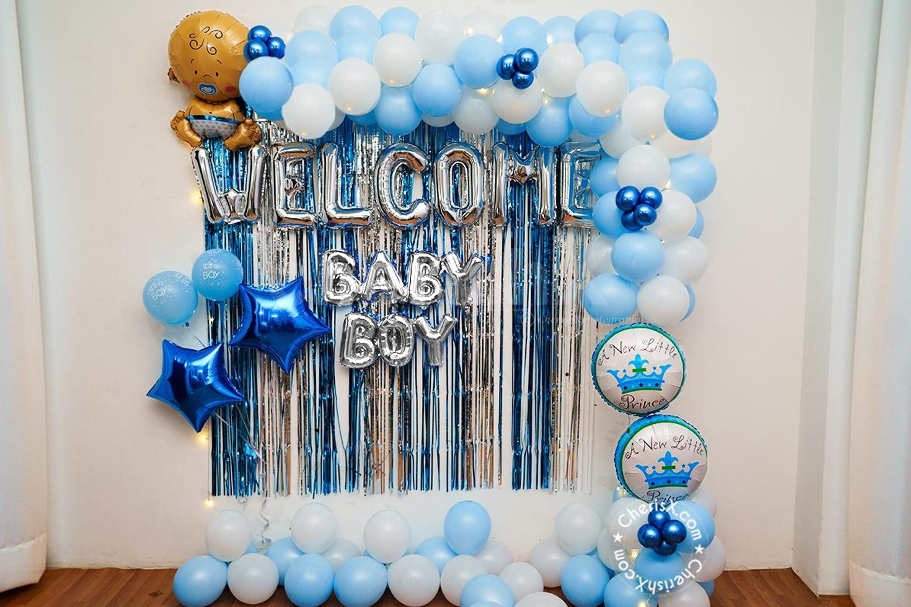 Blue And White Welcome Baby Boy Decor