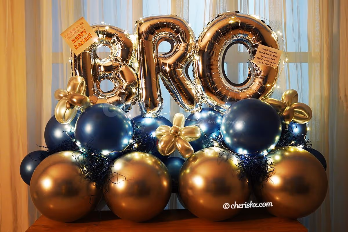 A Glamorous BRO Balloon Bouquet to gift on Raksha Bandhan and Birthdays.