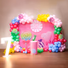 The balloon arch creates a mesmerising backdrop on the customised flex on the stand.