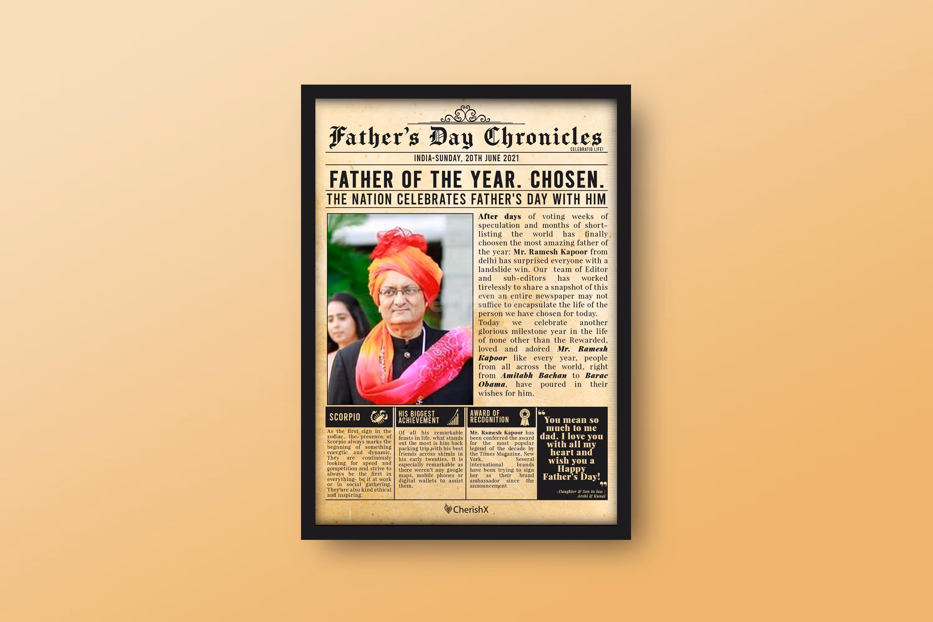 A wonderfully framed newspaper specially curated to gift your father.