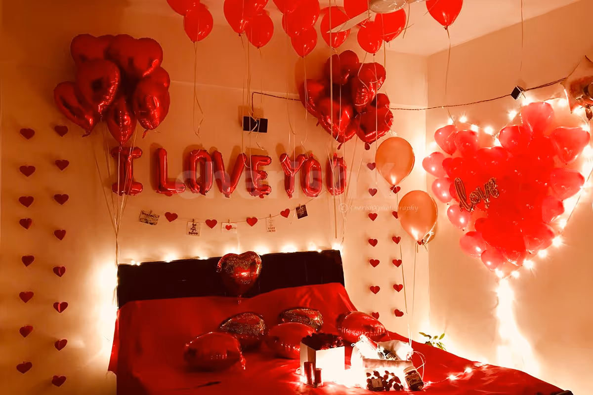 Red and Heart Theme Romantic Decoration