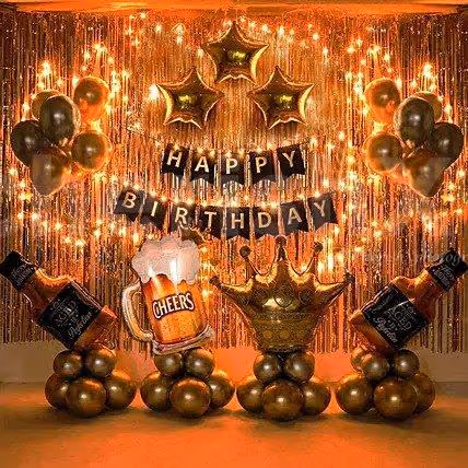 Adult Theme Birthday Decoration with Champagne, Whisky Foil Balloons
