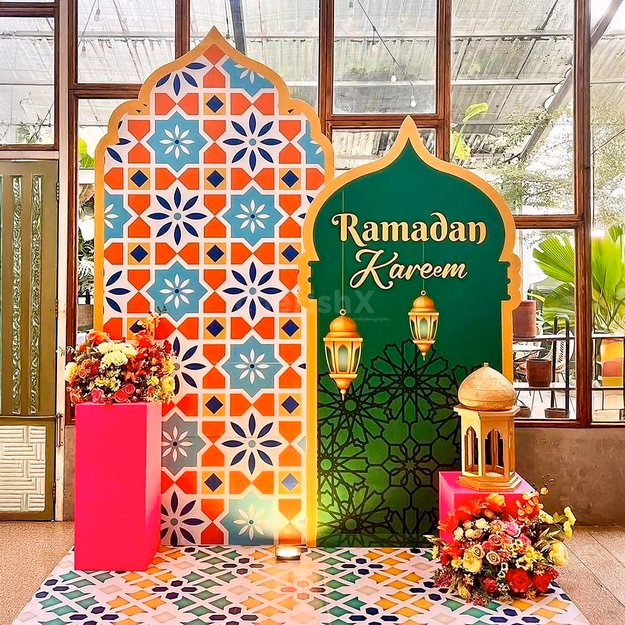 Large sunboard cutout creates a bold, elegant, and sacred backdrop
